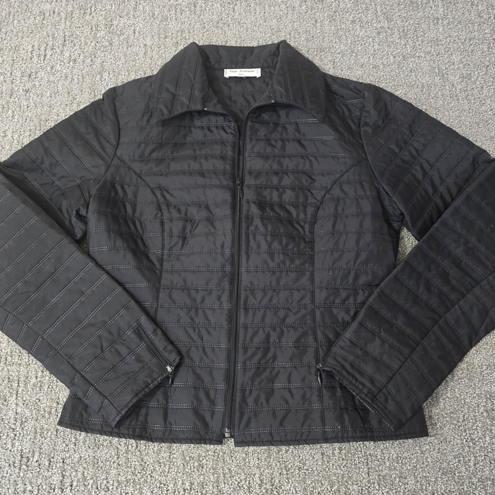 Anne Fontaine Cropped Jacket Black Textured Zip Front Minimalist Chic L